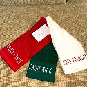 NWT Rae Dunn Santa Claus/Saint Nick/Kris Kringle Holiday Kitchen Towels Set of 3